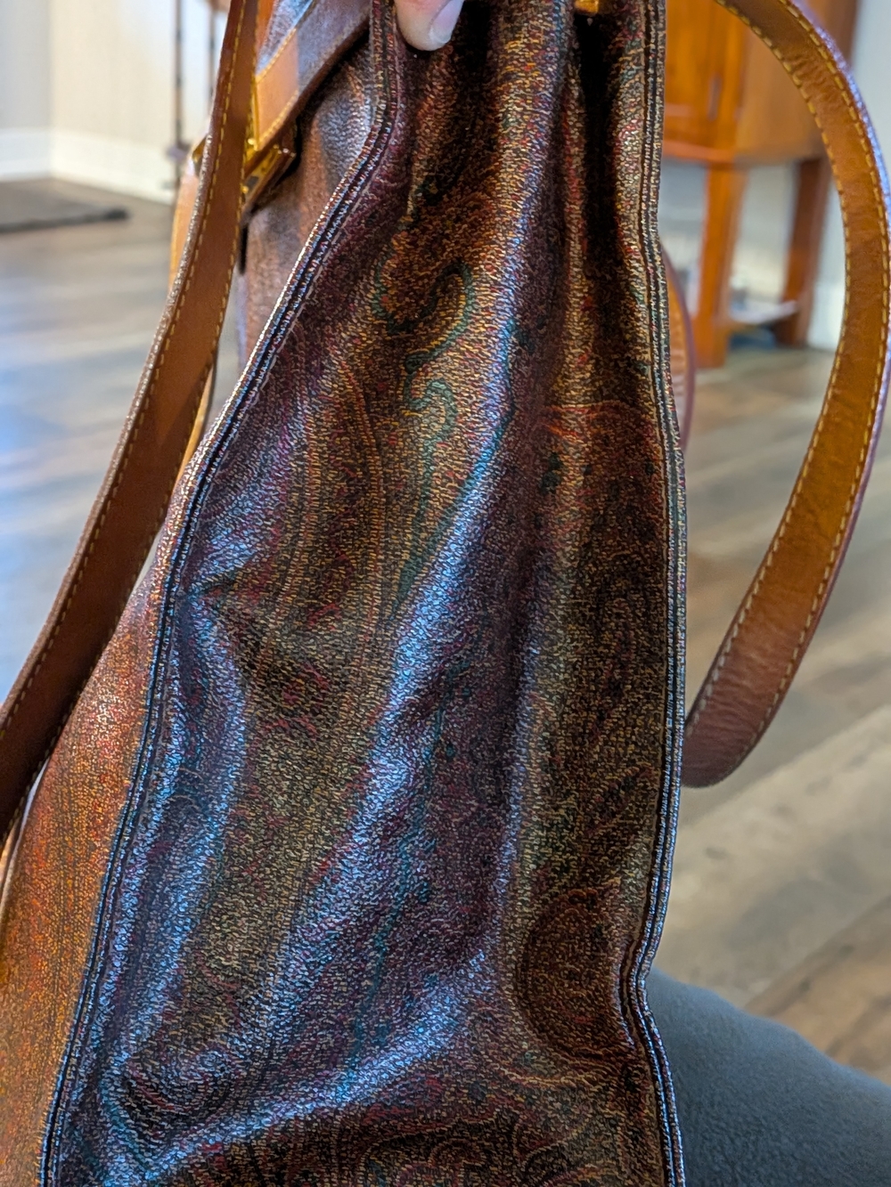 Etro Vintage Paisley Tote Bag 1970s Milano Made in Italy Kelly Style Leather - Picture 6 of 12